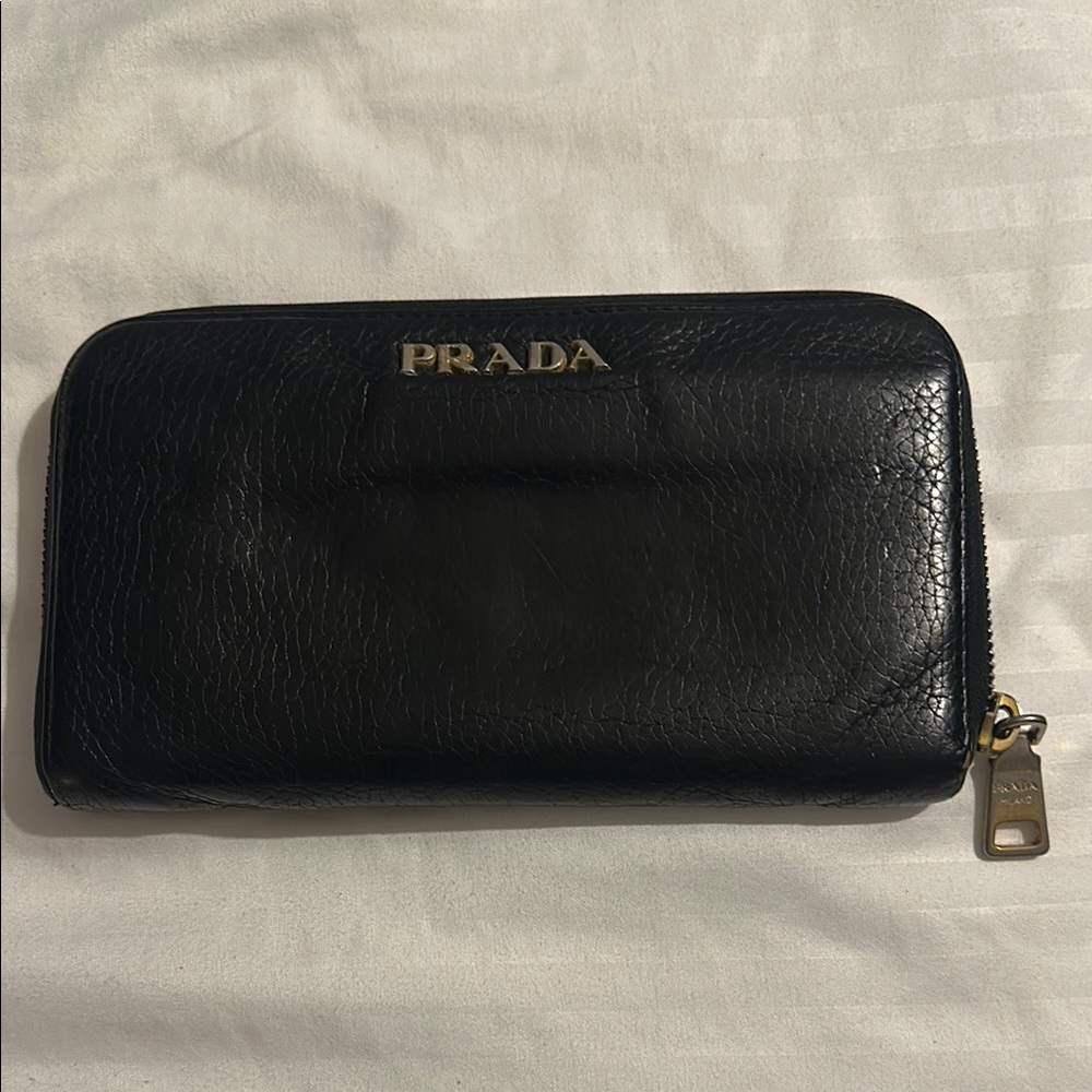 Prada Black Leather Zip Wallet